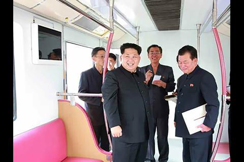 Kim Jong Un inspects a North Korean metro trainset.